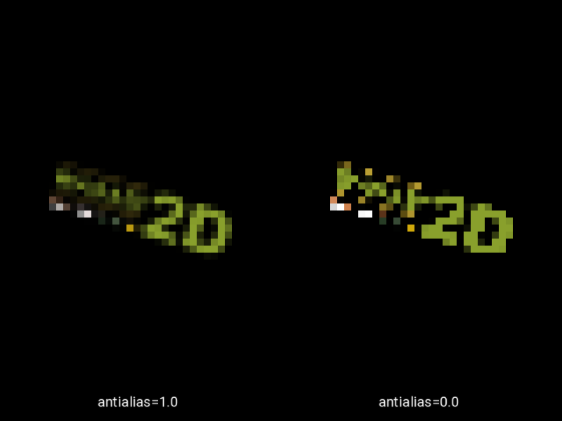 Example of the pixellate effect, with antialiasing on and off